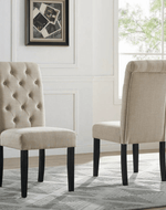 Shaggy Button Tufted Molfino Upholstery Teak Wood Dining Table Set Mid-Century Modern For Luxury Dining Room