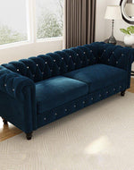 Graceful 3 Seater Velvet Rolled Arm Chesterfield Sofa