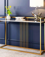 Carvel Cross Modern Stylish Golden Metallic MDF Laminated Top Console Table for Contemporary Living Room