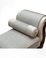 Bloomart Magnifica Hand Carved Teak Wood Soft Upholstery 2 Seater Bench With Two Roll Cushion