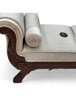 Bloomart Magnifica Hand Carved Teak Wood Soft Upholstery 2 Seater Bench With Two Roll Cushion