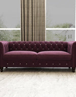 Graceful 3 Seater Velvet Rolled Arm Chesterfield Sofa