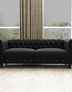 Graceful 3 Seater Velvet Rolled Arm Chesterfield Sofa