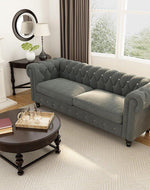 Graceful 3 Seater Velvet Rolled Arm Chesterfield Sofa - Bloomart