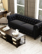 Graceful 3 Seater Velvet Rolled Arm Chesterfield Sofa - Bloomart