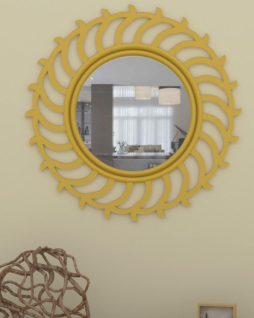 Wooden Twist Modern Sun Rays Wooden Wall Mirror