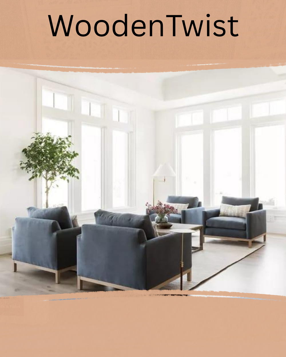 Bloomart Barrington Teak Wood Modern 4 Seater Sofa Set with Table ( Light Blue )