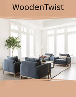 Bloomart Barrington Teak Wood Modern 4 Seater Sofa Set with Table ( Light Blue )