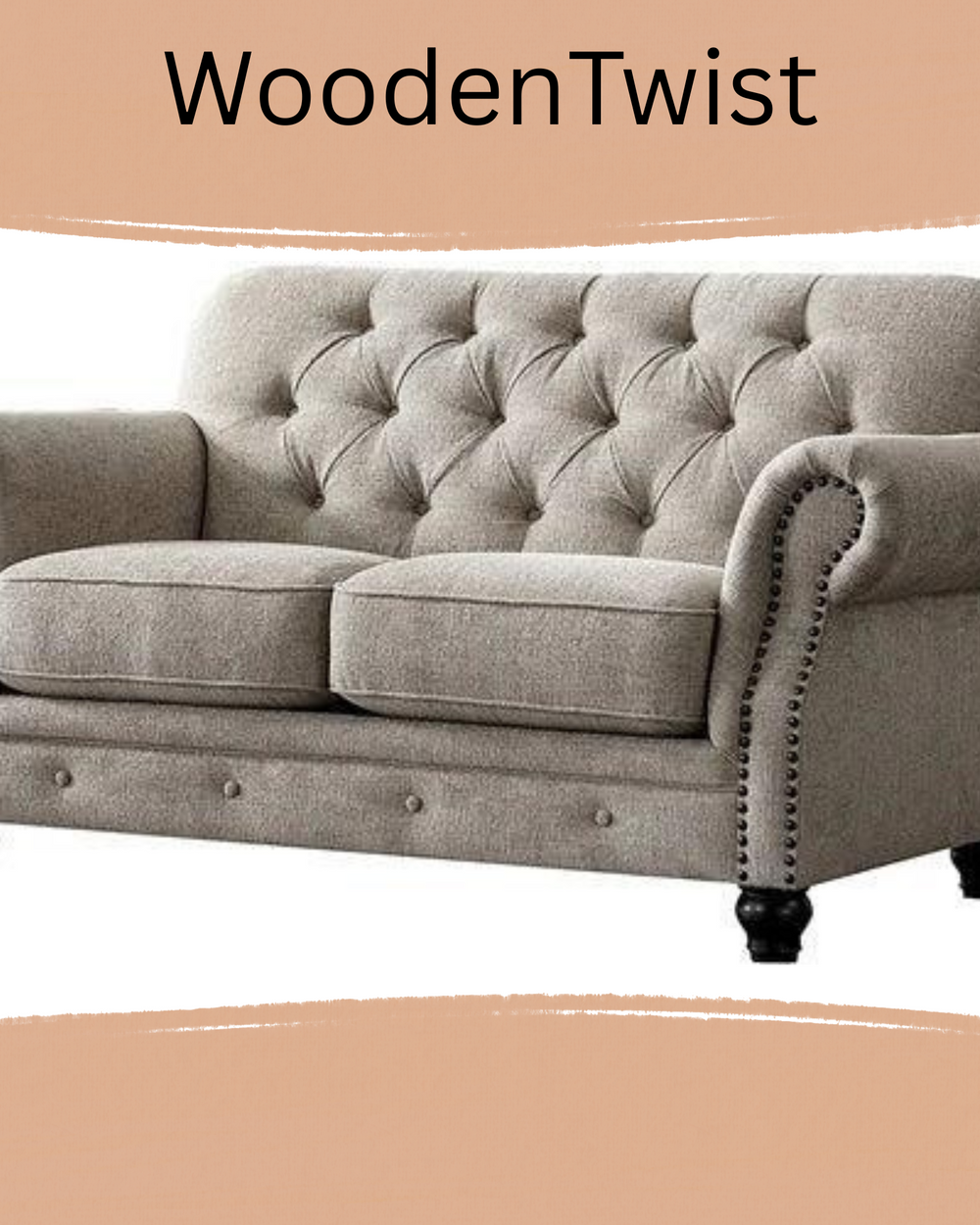 Luxury Chesterfield Chenille Diamond Tufted Loveseat 2 Seater Sofa (Walnut Legs)