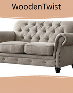 Luxury Chesterfield Chenille Diamond Tufted Loveseat 2 Seater Sofa (Walnut Legs)