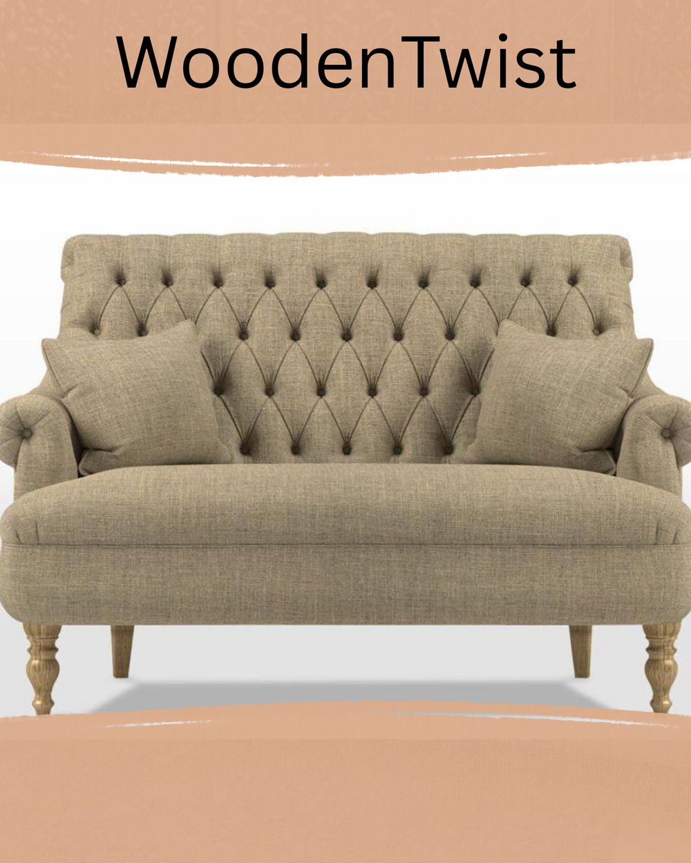 Premium Compact 2 Seater Sofa With Legs In Teak Finish For Backrest Comfort