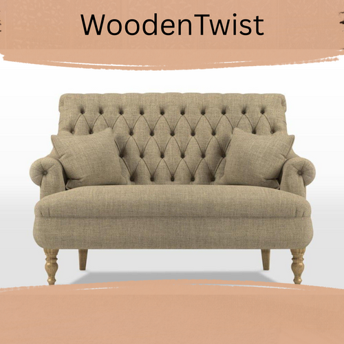 Premium Compact 2 Seater Sofa With Legs In Teak Finish For Backrest Comfort