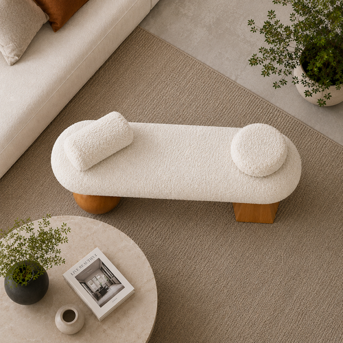 Bloomart Modern Boucle Upholstered Bench for Living Room & Bedroom with Solid Wooden Legs