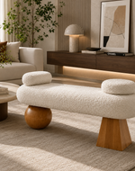 Bloomart Modern Boucle Upholstered Bench for Living Room & Bedroom with Solid Wooden Legs