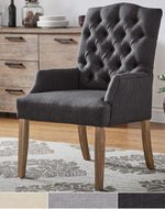 Wooden Twist Classic Tufted Linen Dining Arm Chair (Set of 2)