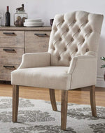 Wooden Twist Classic Tufted Linen Dining Arm Chair (Set of 2)