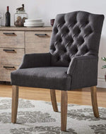 Classic Tufted Linen Dining Arm Chair Set of 2 - WoodenTwist