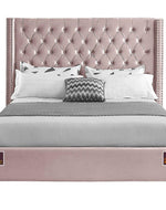 Upholstered Panel Bed Frame with Diamond Tufted and Nailhead Trim Wingback Headboard, Queen Size