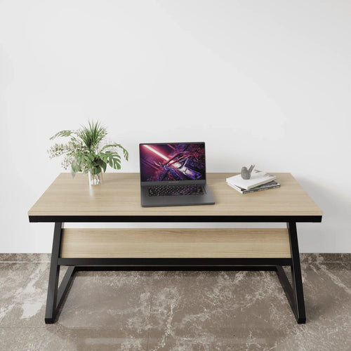 Bloomart Z-Shaped Executive Study Desk Table laminated Top with Steel Base - Bloomart