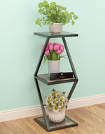 Tier 3 Potted Iron And Wood Plant Stand, Curved Flower Pot Holder Shelf for Indoor & Outdoor - Bloomart