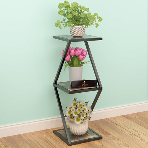 Tier 3 Potted Iron And Wood Plant Stand, Curved Flower Pot Holder Shelf for Indoor & Outdoor - Bloomart