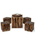 Bloque De Madera Wooden Square Coffee Table With 4 Stool