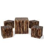 Bloque De Madera Wooden Square Coffee Table With 4 Stool - Bloomart