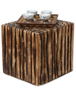 Bloque De Madera Wooden Square Coffee Table With 4 Stool