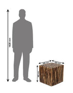 Bloque De Madera Wooden Square Coffee Table With 4 Stool