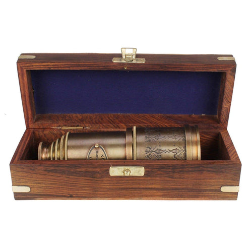 Vintage Brass Telescope Victorian 1915 with Wooden Gift Box - Bloomart