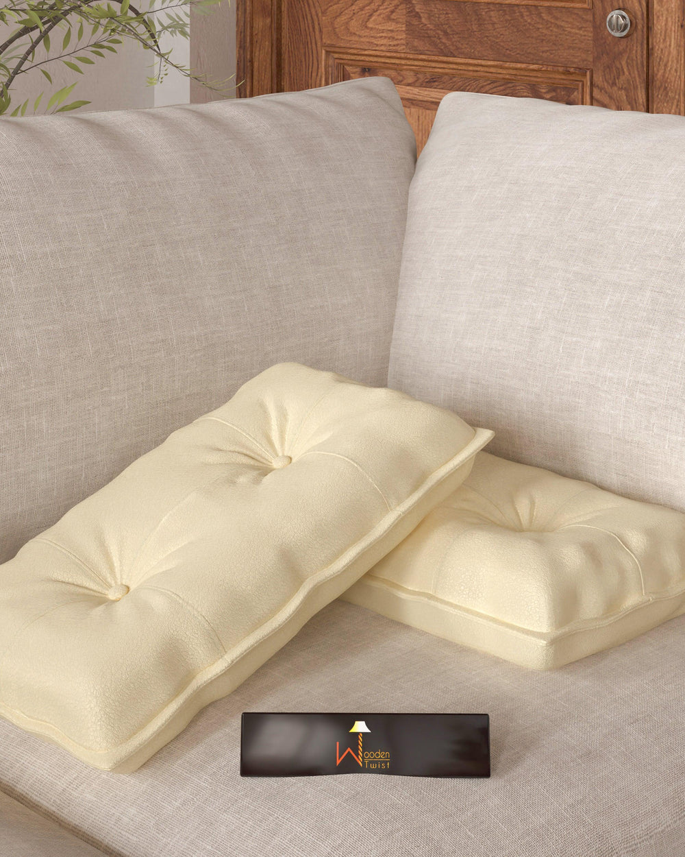 Fabrahome Button Tufted Rectangular Fiber Pillow Set of 2 ( Beige ) - Bloomart