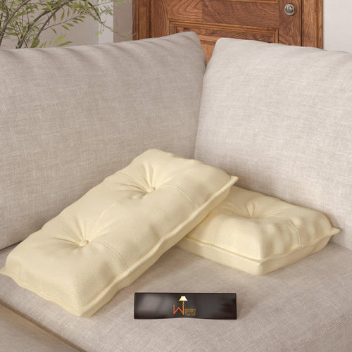 Fabrahome Button Tufted Rectangular Fiber Pillow Set of 2 ( Beige ) - Bloomart