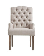 Wooden Twist Classic Tufted Linen Dining Arm Chair (Set of 2)