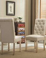 Button Tufted Parsons Chairs in Teak Wood (Set of 2) - WoodenTwist
