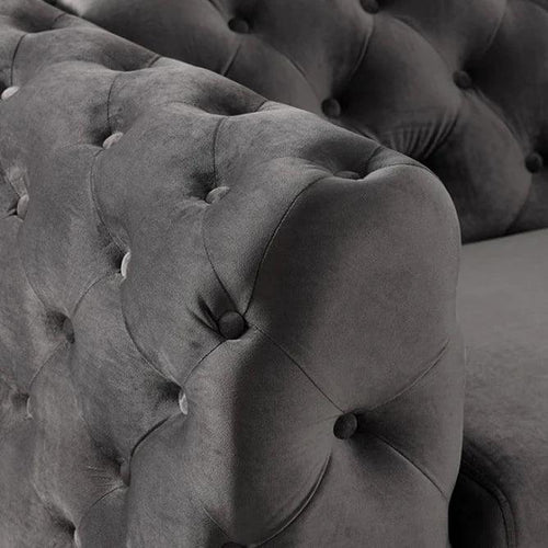 Bloomart Sapphira Modern Elegant Button Tufted Design Solid Wood 3 Seater Sofa with Comfortable Cushions ( Metal Legs )