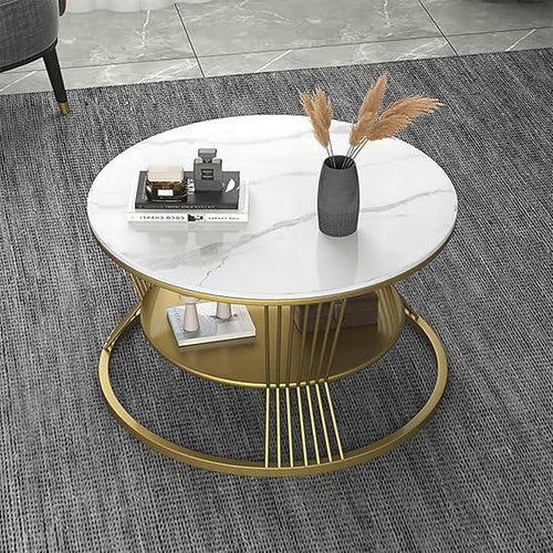 Bloomart Cryptic Modern Stylish Look Wrought Iron 2-Tier Round End Table ( Golden )