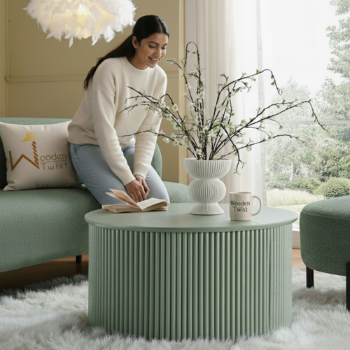 Bloomart Grevyk Round Modern Coffee Table Center Table for Living Room, Minimalist Durable Design for Sofa Side