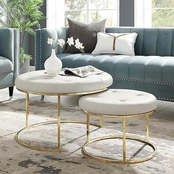 Bloomart Furnish Coffee Table with Storage | Gold & White Modern Center Table for Living Room