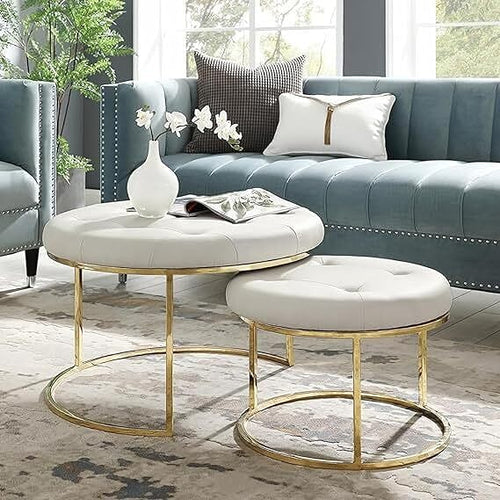 Bloomart Furnish Coffee Table with Storage | Gold & White Modern Center Table for Living Room