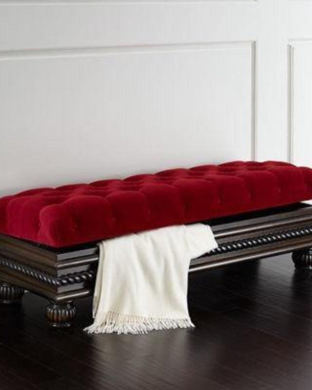 Carved Teak Wood Upholstered Flip top Storage Bench - Bloomart