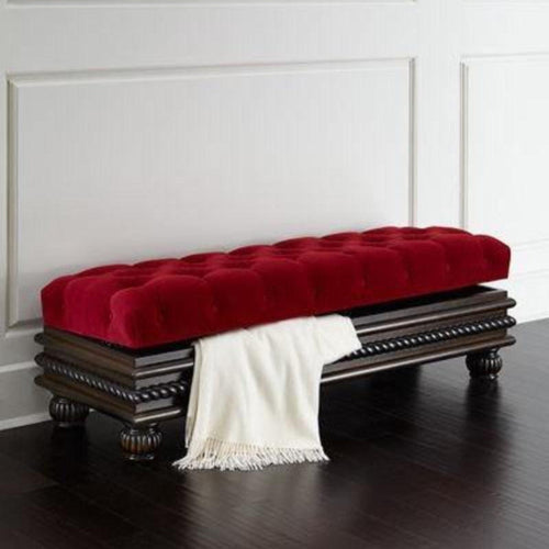 Carved Teak Wood Upholstered Flip top Storage Bench - Bloomart