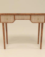 Wooden Decoy Curve Rattan Rosewood Console Table with 3 Drawers Elegant Entryway for Home Decor