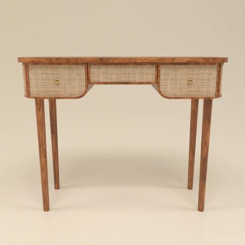 Wooden Decoy Curve Rattan Rosewood Console Table with 3 Drawers Elegant Entryway for Home Decor