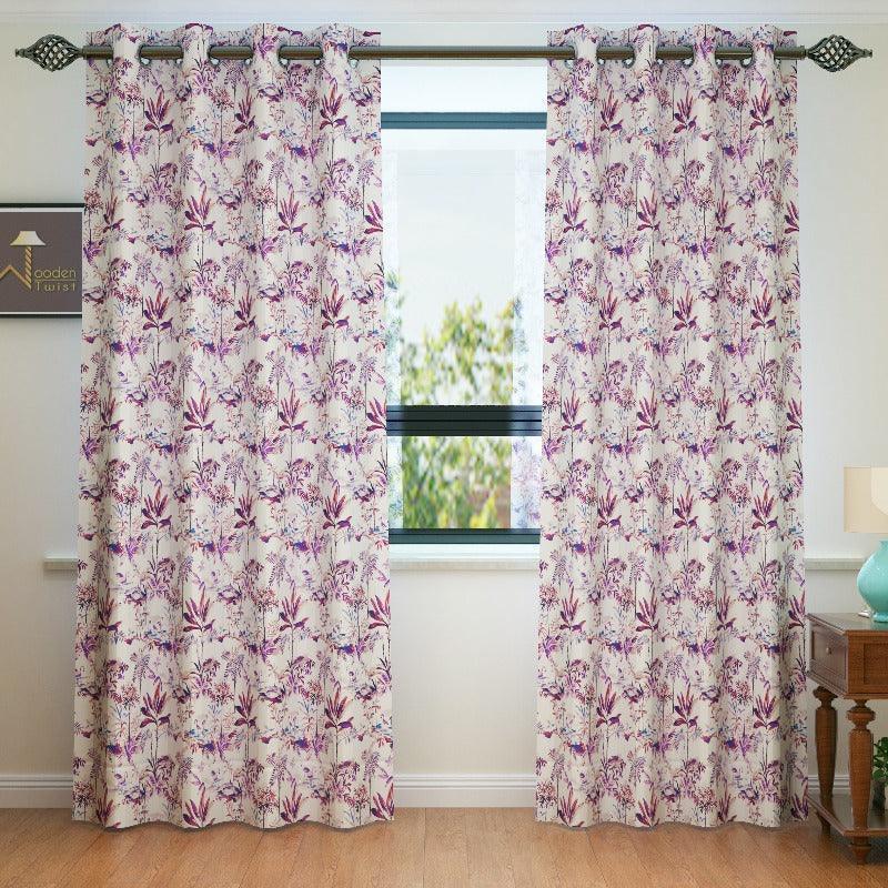 Fabrahome Light Filtering 7 Ft Rectangular Holland Fabric Curtain ( Purple ) - Bloomart