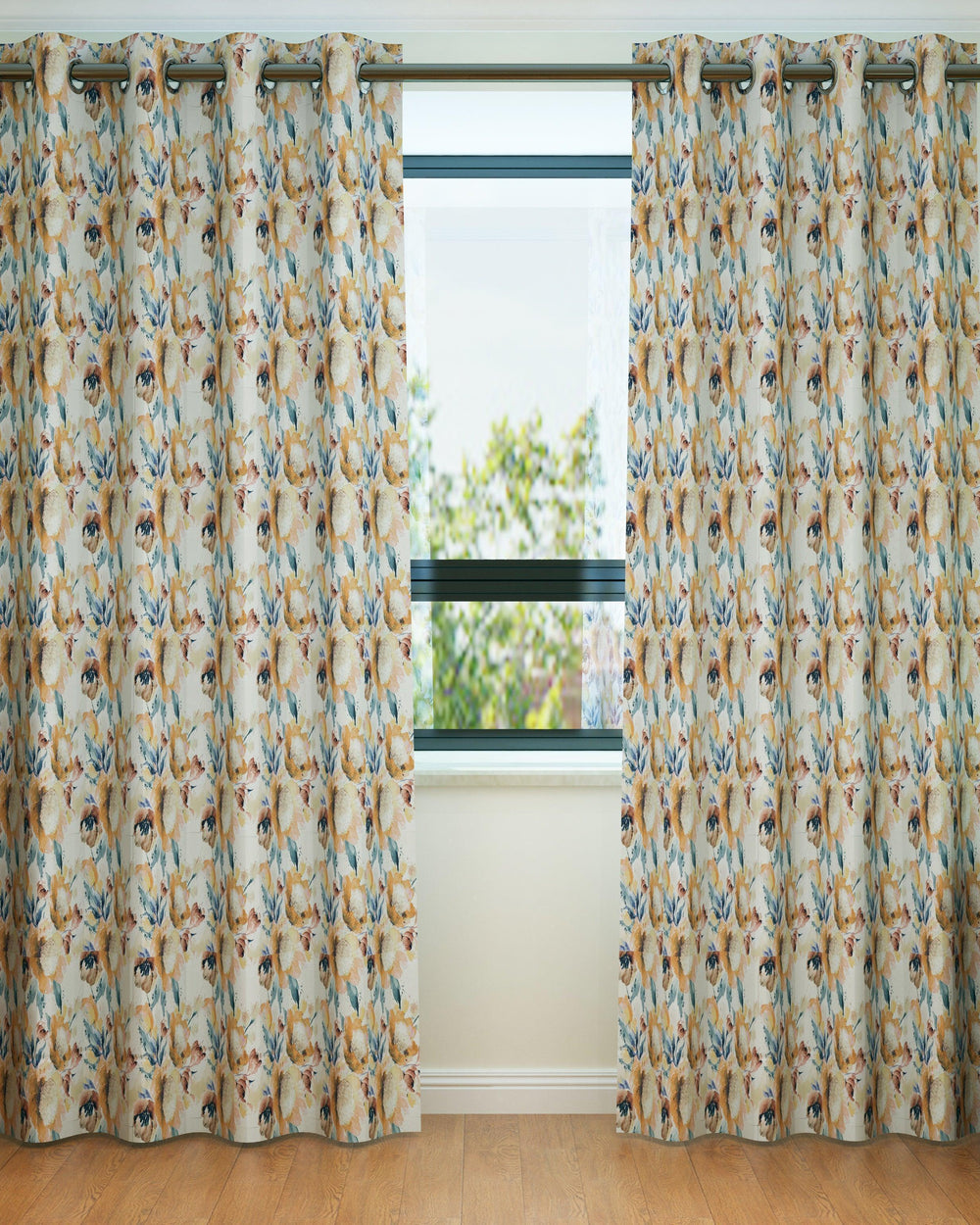 Fabrahome Light Filtering 10 Ft Rectangular Holland Fabric Curtain ( Floral ) - Bloomart