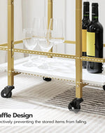 Spencer Solid Metal Two-Tier Bar Cart Marble Shelves.