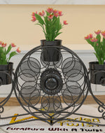 Wooden Twist Stylish loto Wrought Iron Floor Planter Stand with 3 Pots ( Black ) - Bloomart