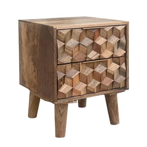 Bloomart Nucleus Carved Mango Wood Bedside Table