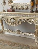 Wooden Hand Carved Traditional Style Teak Wood Console Table With Mirror Silver Leaf (Golden Finish)