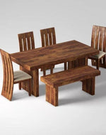 Elegant Teak Wood 6 Seater Dining Set with Bench (Finish Color - Honey)